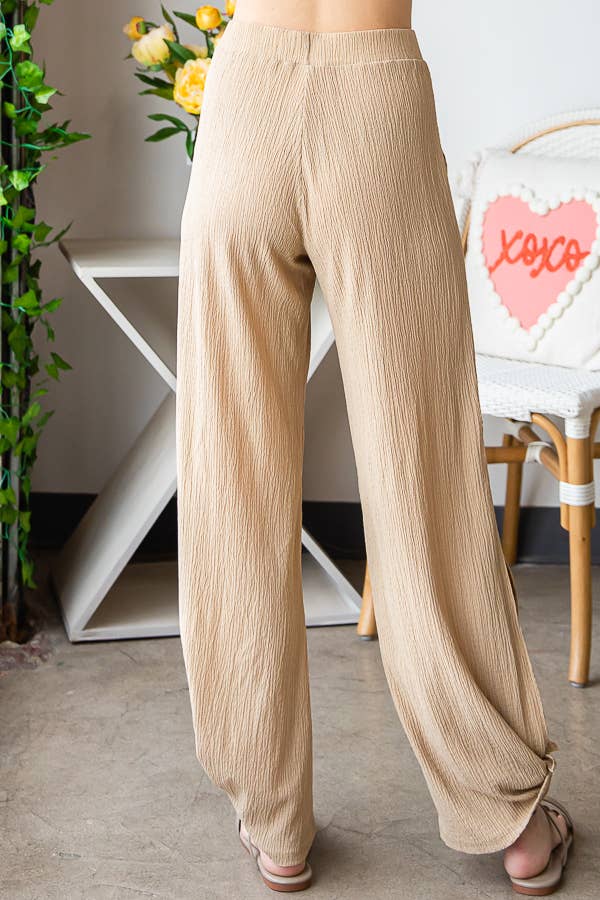 Casual Crinkle Women's Pants with Tied Hem