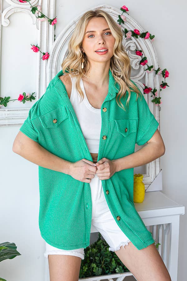 Solid Rib Button Down Shirt