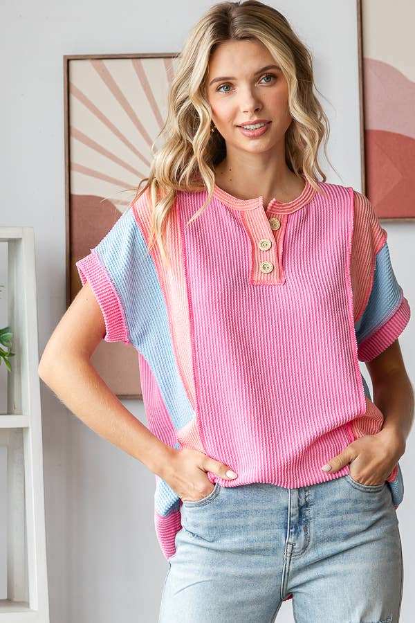 Twist Rib Color Block Knit Top