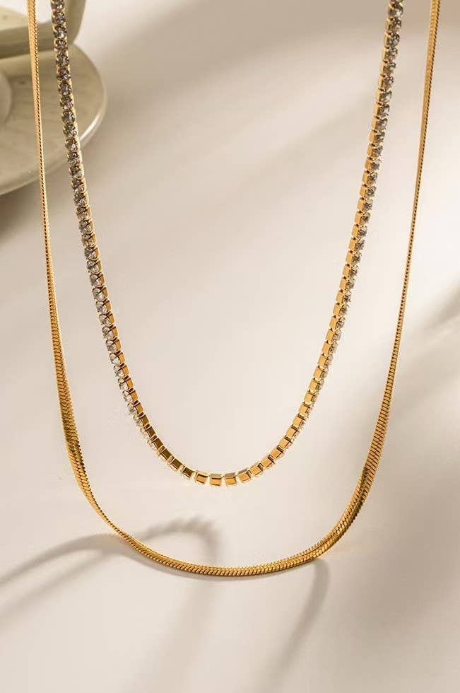 STAINLESS STEEL TARNISH FREE RHINESTONE NECKLACE