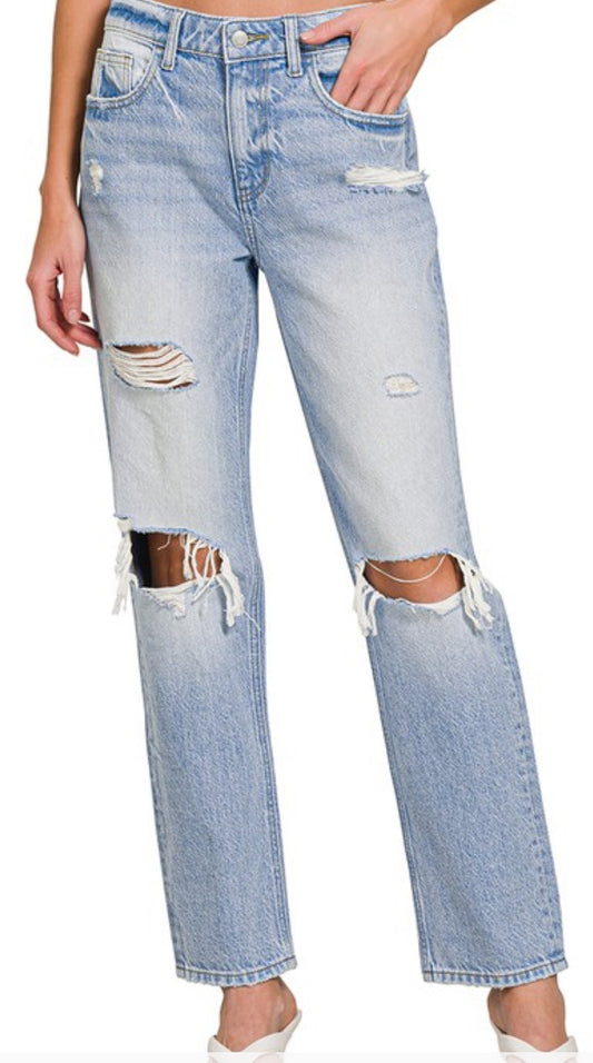 Straight Leg Distressed Demin