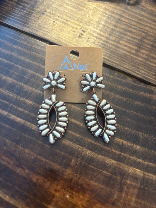 Rustic and white dangle earrings