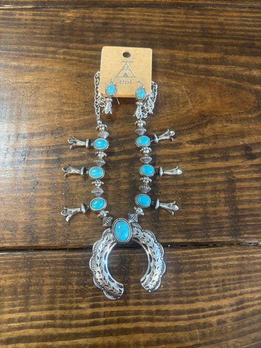 Turquoise Horseshoe Necklace + Earring set