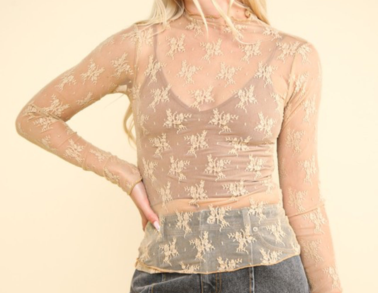 High Neck Mesh Lace Top