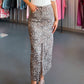 Leopard High Waisted Midi Skirt with Front Slit