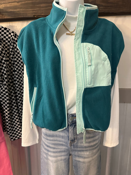 Teal Oversized Fleece Vest