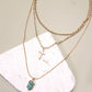 CROSS STONE  MULTI  LAYER CHAIN NECKLACE
