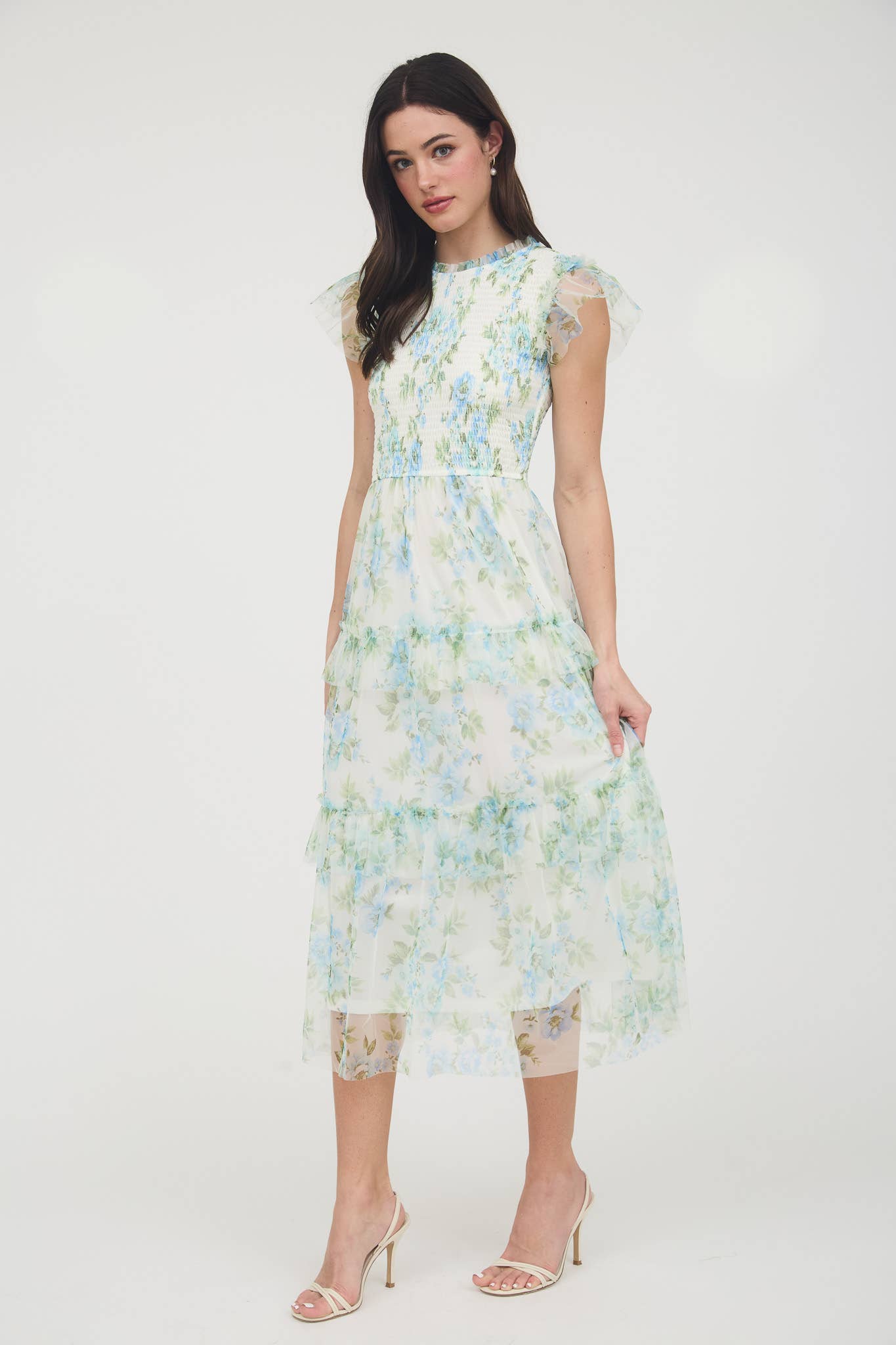 FLORAL SMOCKED RUFFLE DETAIL TIERED MAXI DRESS