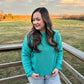 Curvy Teal Blue Chunky Braid Sweater