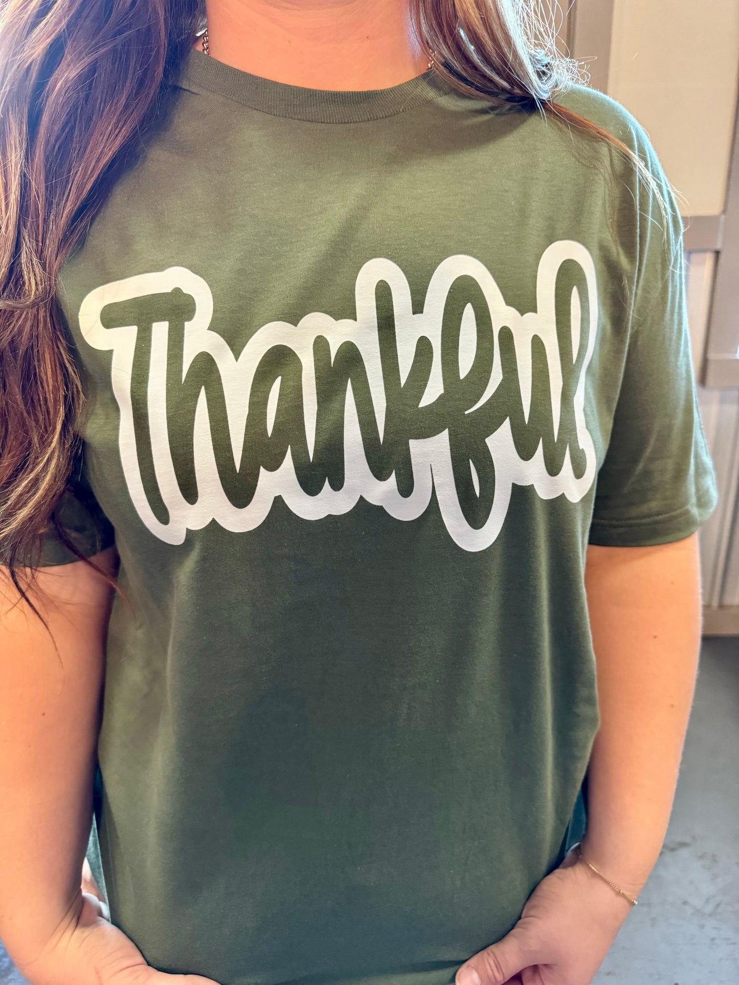 Olive green thankful graphic