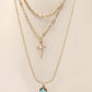 CROSS STONE  MULTI  LAYER CHAIN NECKLACE