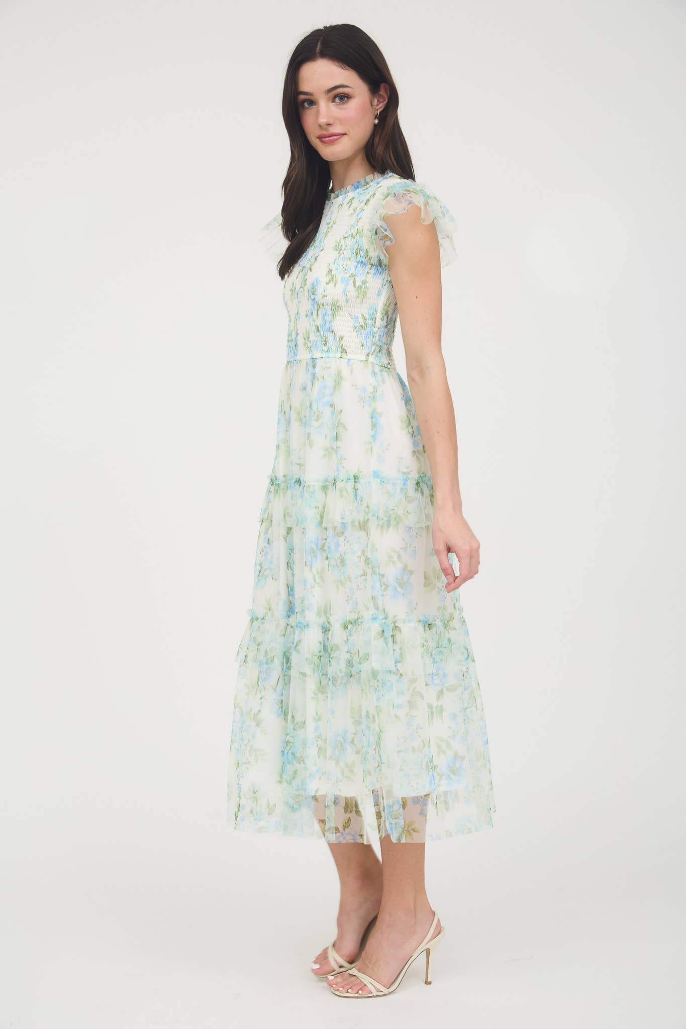 FLORAL SMOCKED RUFFLE DETAIL TIERED MAXI DRESS