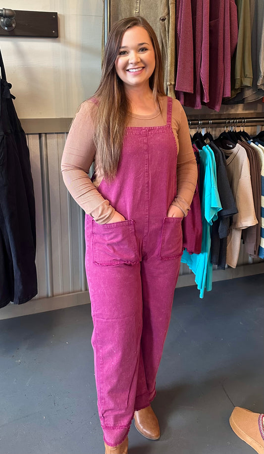 Magenta Soild Overall Jumpsuit