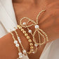 MULTI LAYER BALL CHAIN BEAD PEARL BOW BRACELET