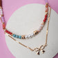 MULTI BEADED BOW CHARM DOUBLE LAYER NECKLACE