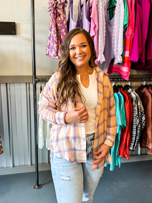 Pink & Orange Plaid Shirt