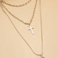 CROSS STONE  MULTI  LAYER CHAIN NECKLACE