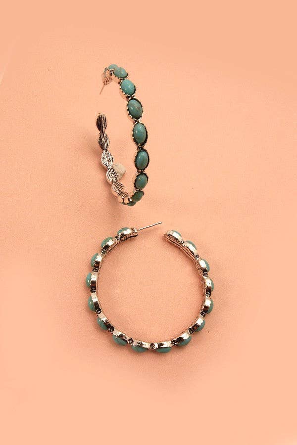 WESTERN TURQ STONE HOOP EARRINGS