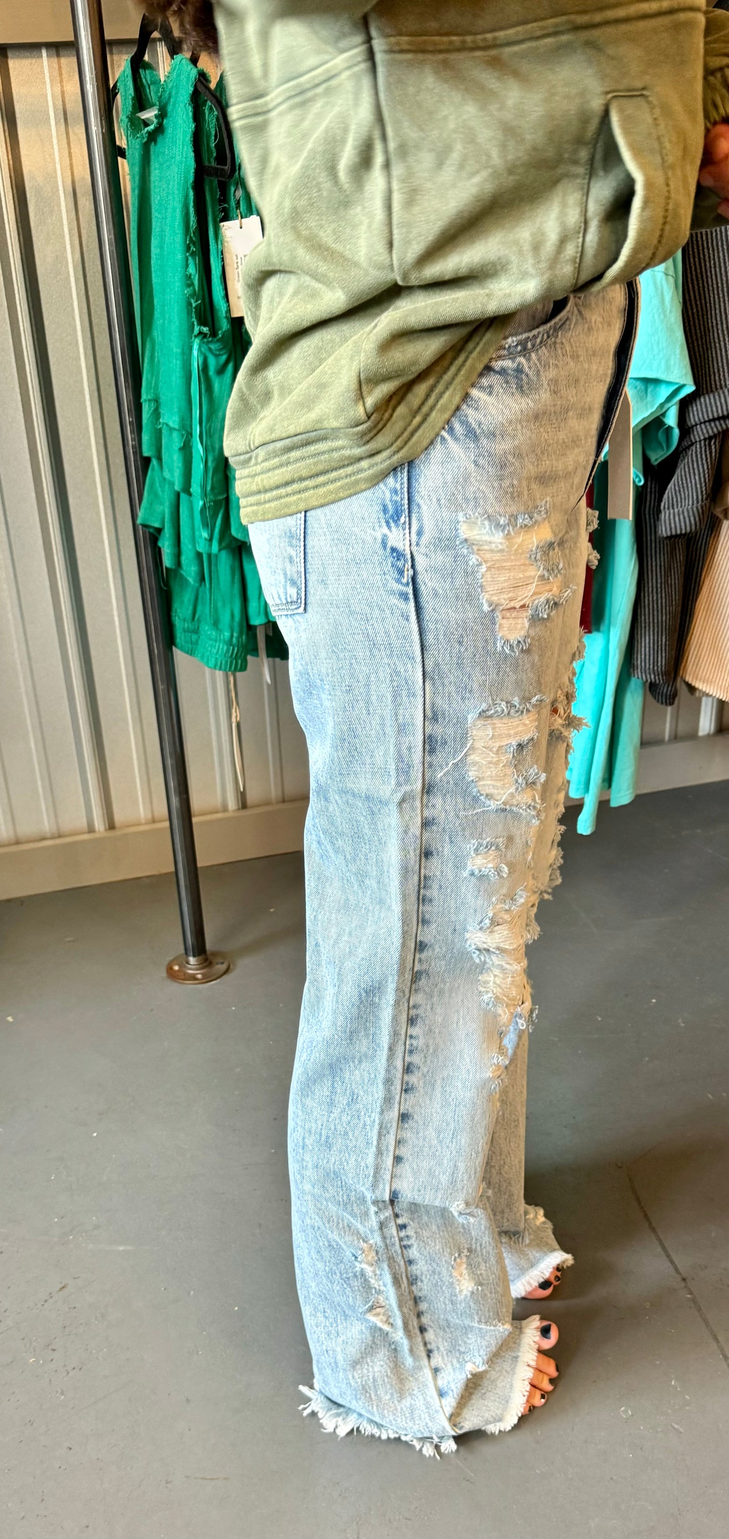 Vintage Flare High Rise Distressed Jeans