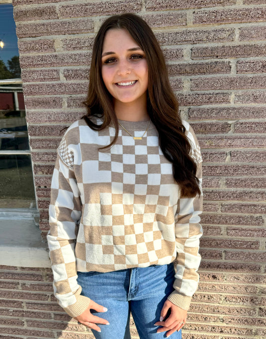 Lexee Checkered Round Neck Sweater