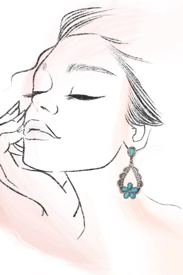 WESTERN TURQ FLOWER DROP EARRINGS