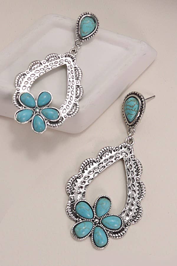 WESTERN TURQ FLOWER DROP EARRINGS