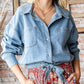 Denim Button Down Tie-hem Top